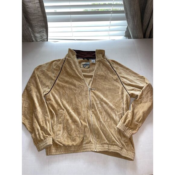 VTG Weatherproof Brown Tan Velour Full Zip 80's Track Jacket Medium A44 - Picture 1 of 8
